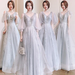 Bridesmaids Dress Illusion V-Neck A-Line Three Quarter Sequined Embroidery Tulle Off The Shoulder Women Wedding Party Gown E246 Bridesmaids Dress Illusion V-Neck A-Line Three Quarter Sequined Embroidery Tulle Off The Shoulder Women Wedding Party Gown E246