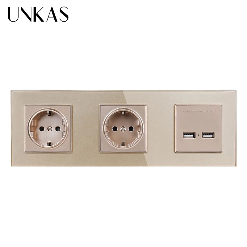 UNKAS настенная панель из хрустального стекла двойная розетка 16 А европейская