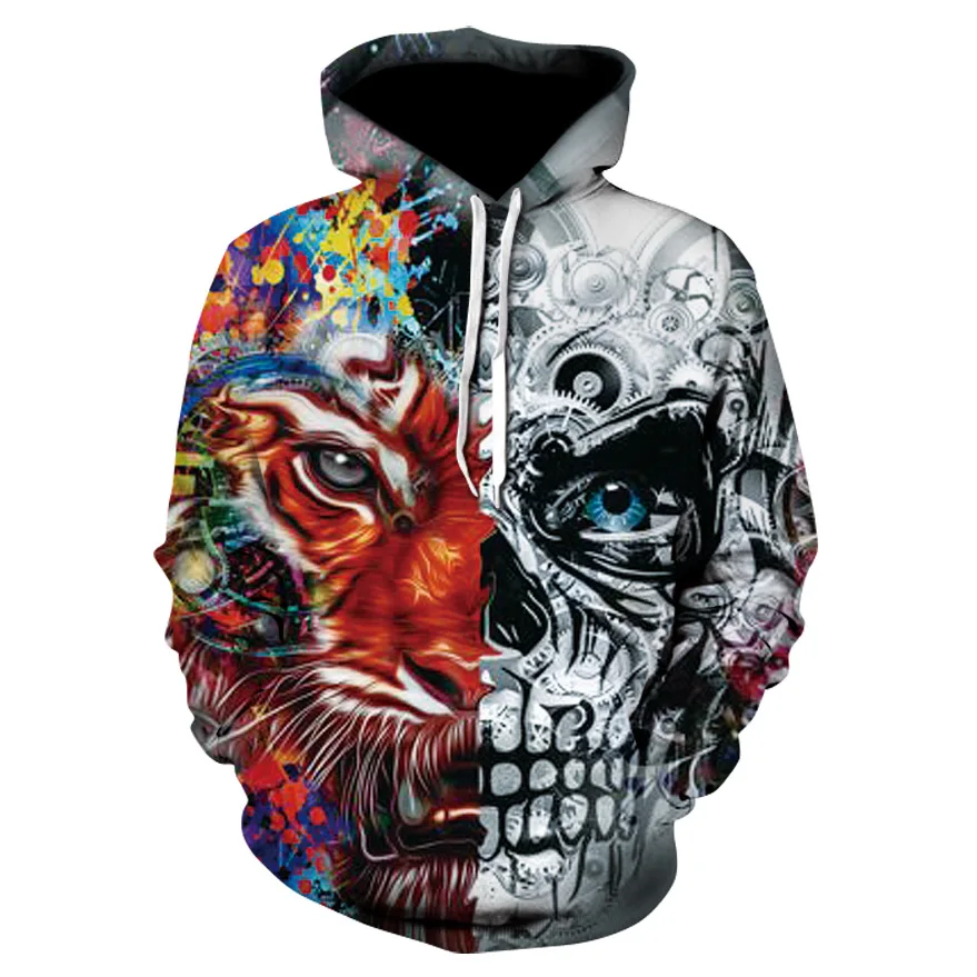 

Popular Skull Series 3D Sweater Men and Women Celebrity Inspired Pullover Hooded Pocket Top casual sleeve t shirt neck tshirt