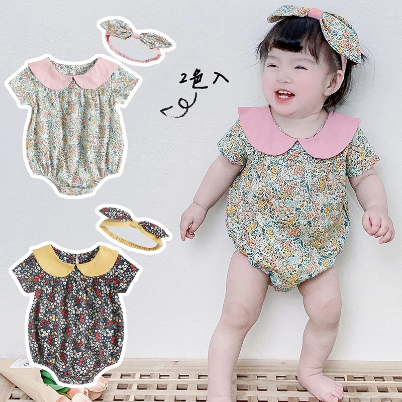

Melario Newborn Baby Romper Infant Print Flower Short Sleeve Baby Clothes Girl Print Suit Newborn Baby Rompers With Headband