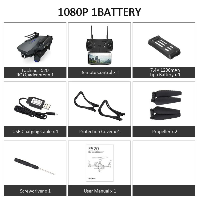 1080P 1battery Eachine E520 wifi FPV с 4 K/1080 P HD широкоугольная камера высокая высота режим удержания складной Радиоуправляемый Дрон Квадрокоптер RTF - Цвет: 1080P 1battery