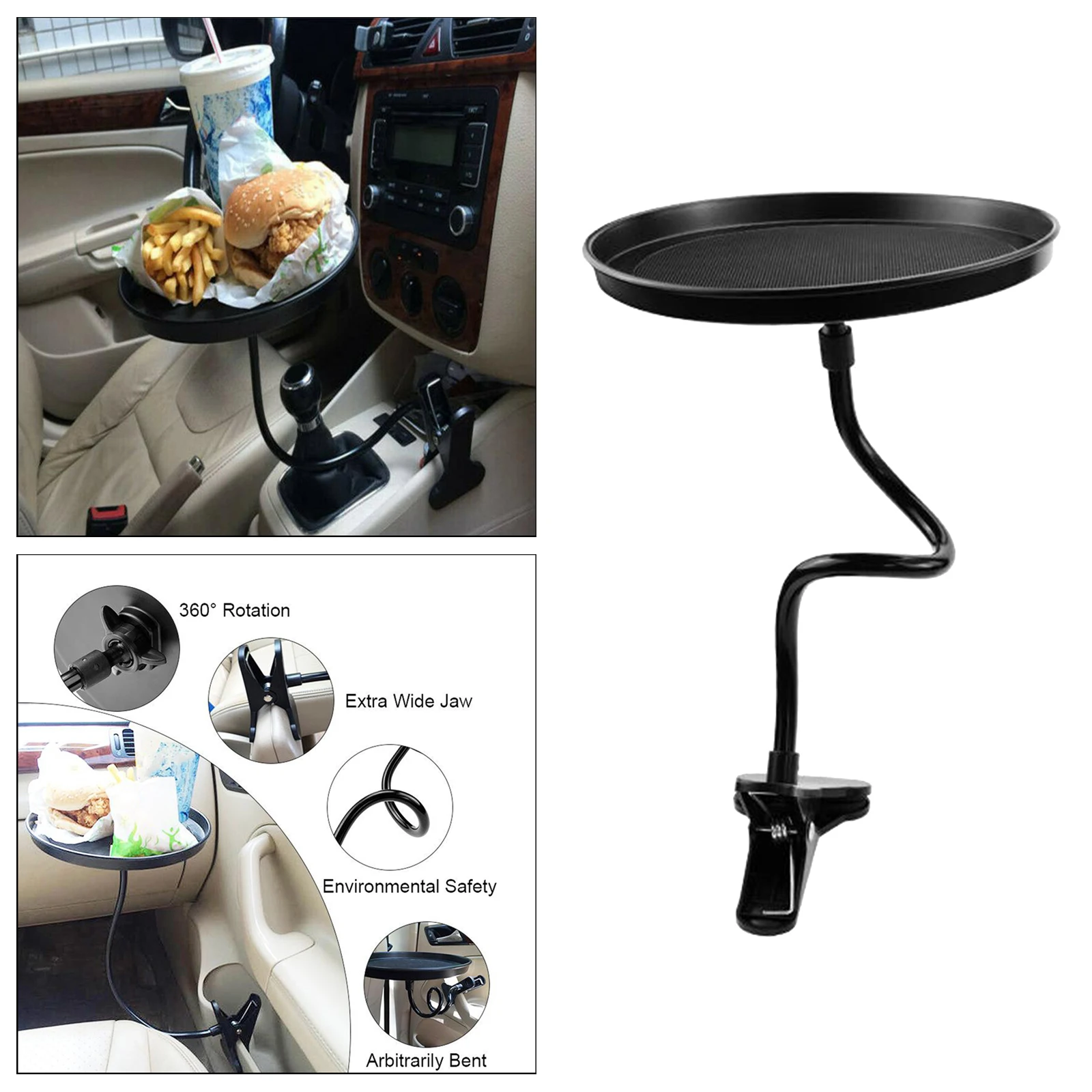 

Black Multifunction 360° Swivel Car Travel Tray Food Eating Coffee Bottle Table Stand Mount Holder Organizer Accessories