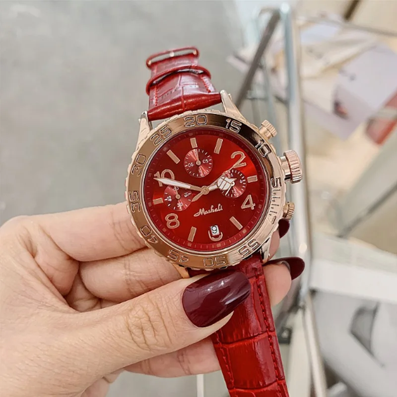 Часы наручные женские кварцевые с хронографом и кожаным ремешком | Наручные часы