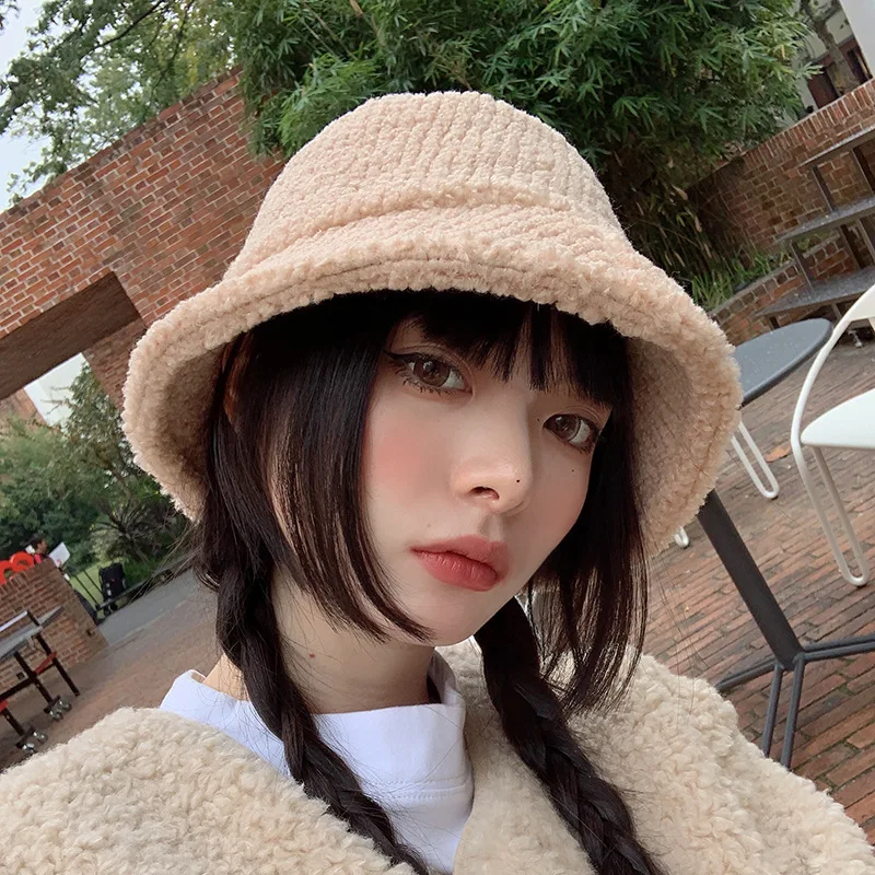 

Fashion Winter Autumn Warm Women Bucket Hat Faux Fur Fluffy Plush Lady Panama Warm Outdoor Furly Female Fisherman Flat Cap