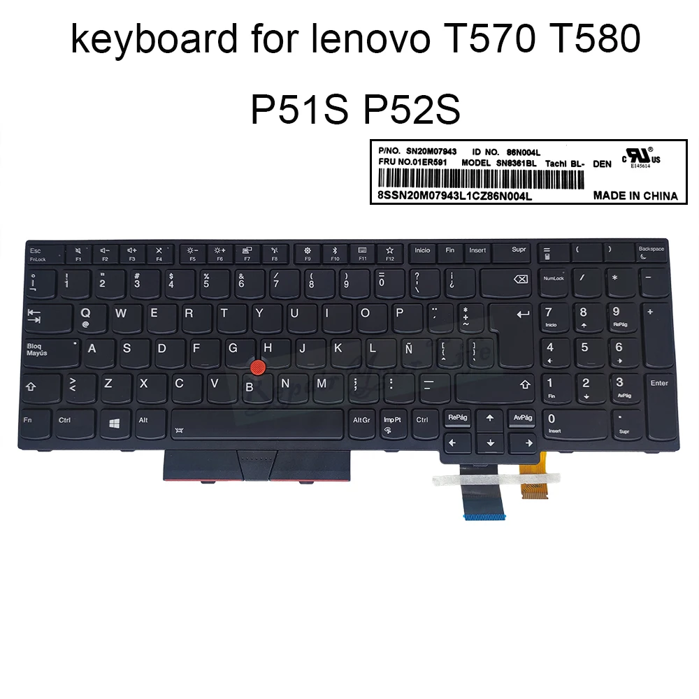 Latin Backlit keyboard For Lenovo Thinkpad T570 P51S T580 P52S LA ES Spain laptop keyboards original pointing 01ER591 SN20M07943