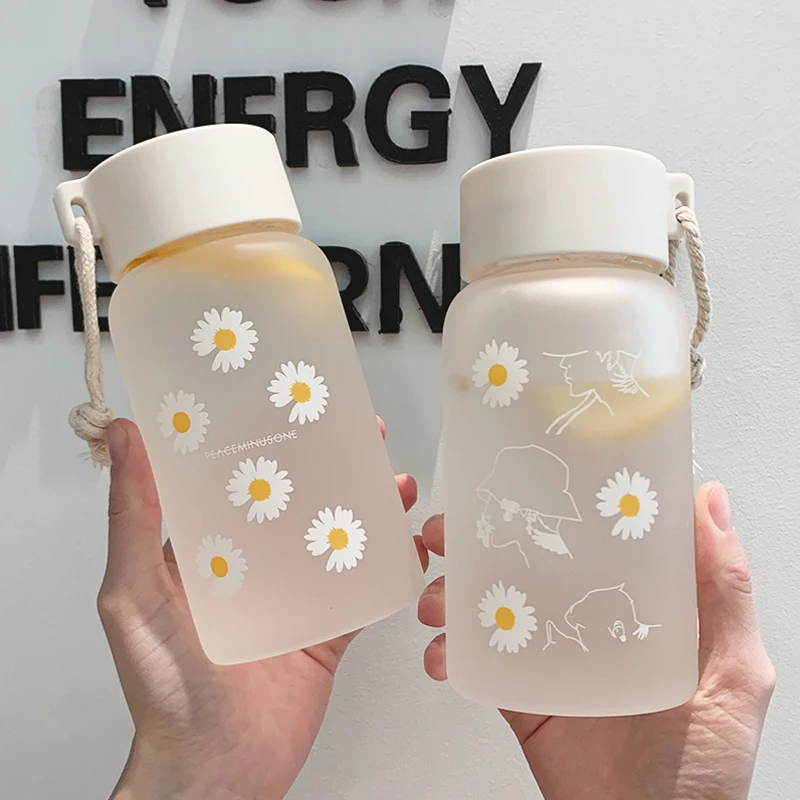 Корейские милые матовые высокотемпературные стаканы с ромашками 500 мл