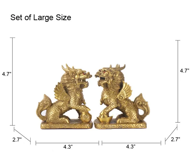 

Feng Shui Kylin Statue Brass Home Decor Set of Two Attract Wealth and Good Luck Wealth Prosperity qilin Golden Chi Lin|Feng Shui