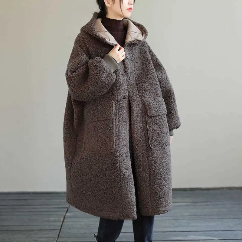 

Fat Mm Winter Coat Mid-length Hot-selling New Large Size Loose Lamb Hair All-match Hooded Thick Coat Women