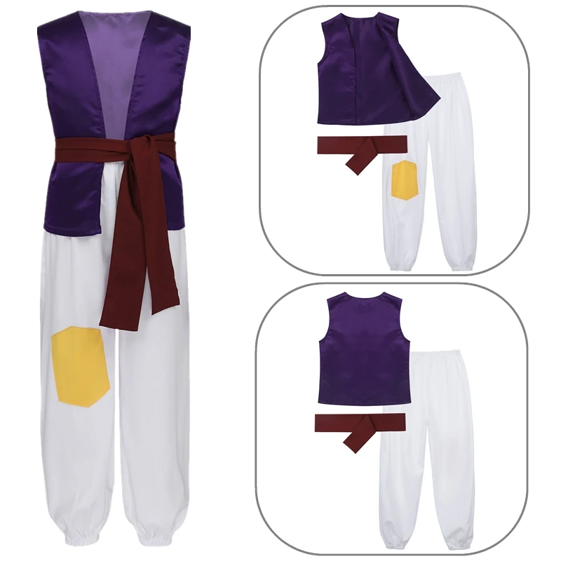 

Нарядный костюм арабского принца для мальчиков, топ и штаны, с ремнем, для Хэллоуина, карнавальных вечеринок