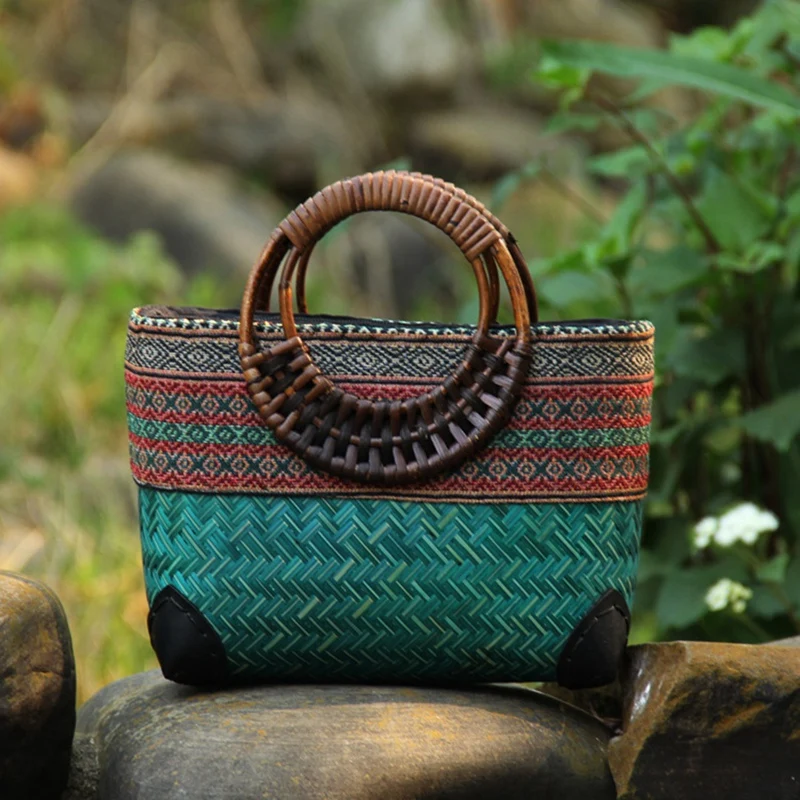 

Retro Japanese Handmade Bamboo Woven Bag Mini Woven Female Bag Literary Youth Storage Woven Rattan Handbag