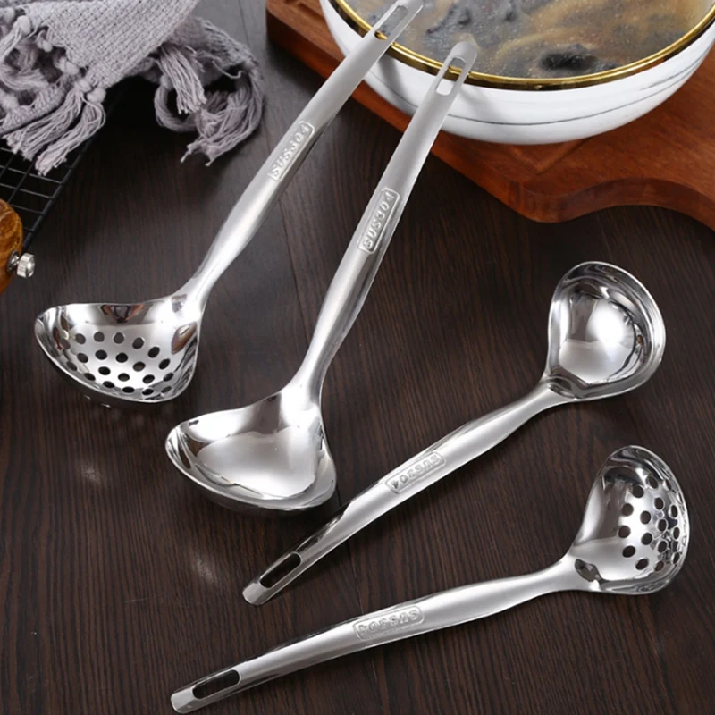 

4PCS Stainless Steel Soup Spoon Slotted Spoon Household Restaurant Cooking Spoon Creative Kitchen Utensils Hot Pot Spoon