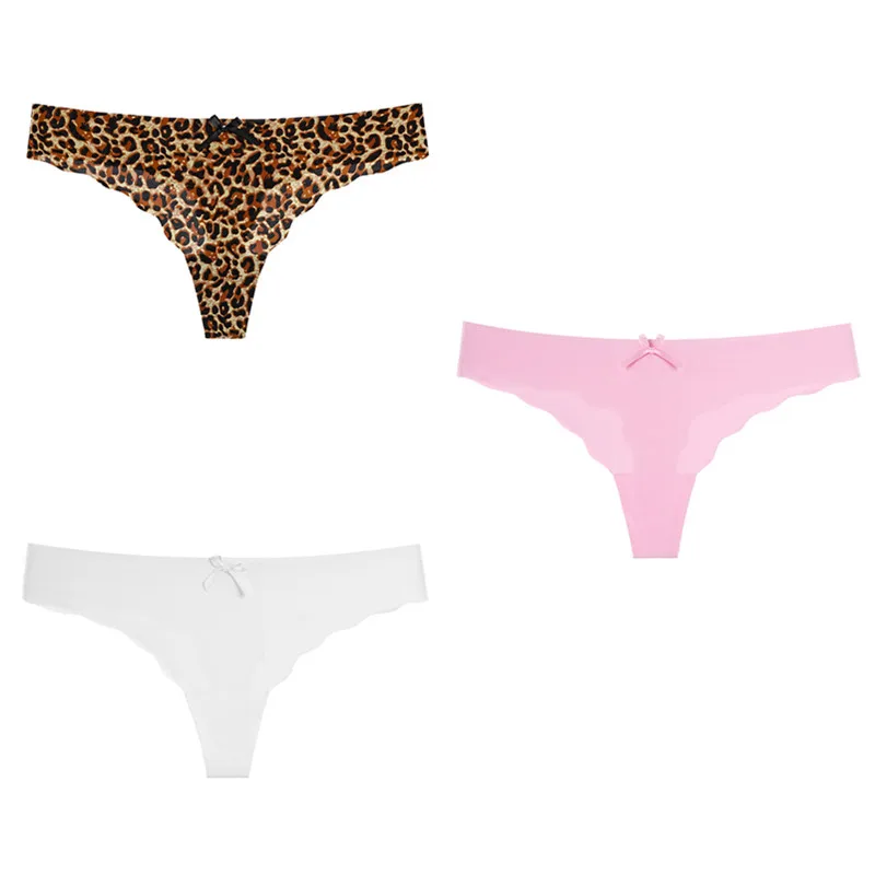 

3PCS Women's Low-Rise Thong Elastic Panties Sexy Seamless Panties One-Piece Nylon Underpants Skin-Friendly Ice Silky Lingerie
