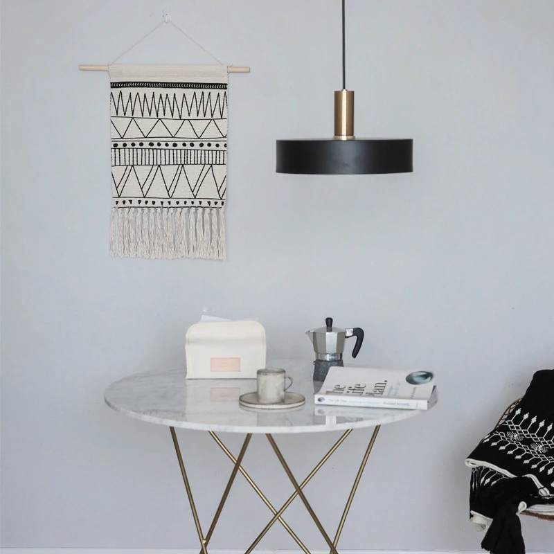 Марокканский гобелен геометрический черный белый линия висячие украшения