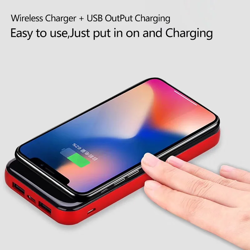 10000 мАч Qi Беспроводное зарядное устройство Power Bank внешний аккумулятор Powerbank Type c USB