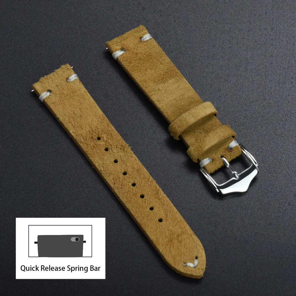 

High Quality Quick Release Bar Black Khaki Brown Watchbands Suede Leather Vintage Watch Straps For Watch Accessories 20mm 22mm