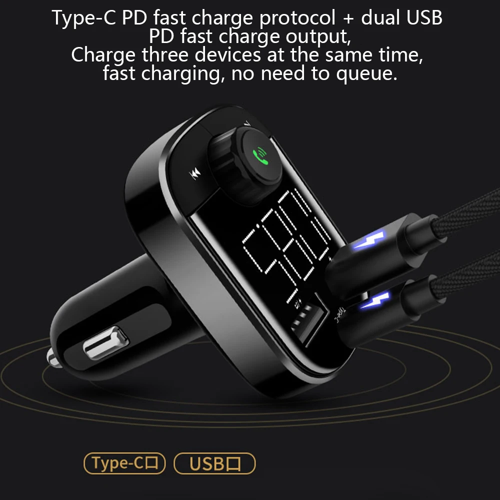 Автомобильный MP3 Bluetooth плеер Type C Быстрая зарядка карта без потерь двойной 2 USB порт