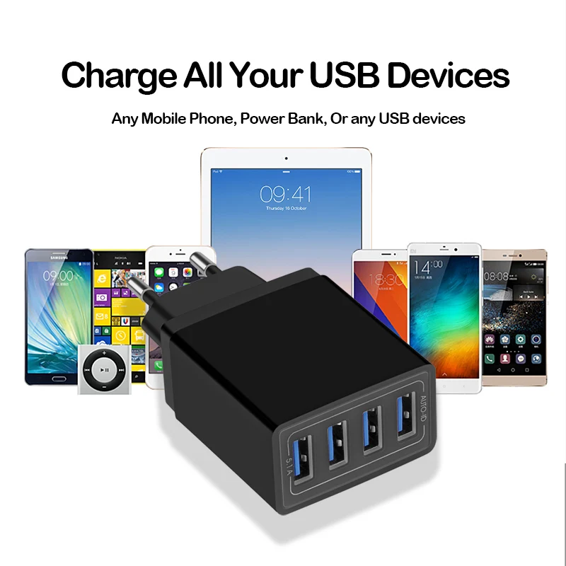 Зарядное устройство CinkeyPro с 4 портами USB для iPhone Samsung XiaoMi 5 В/3 А универсальный