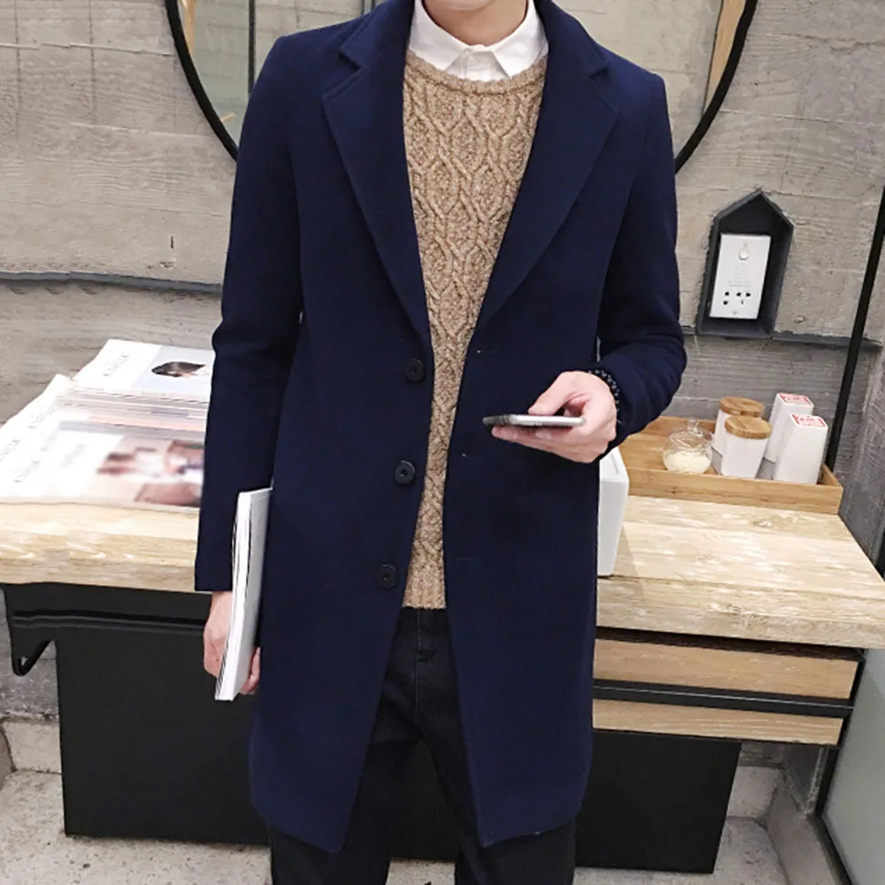 Деловое мужское шерстяное пальто зима осень тонкое простое базовое корейское