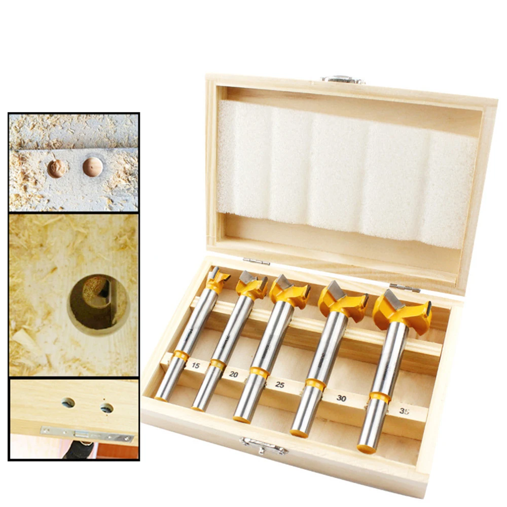 

5pcs Forstner Drill Bits Set Carbon Steel Hole Cutter Drill Bit Hole Saw Bits Auger Opener for Wood Plastic Plywood Forstner Bit