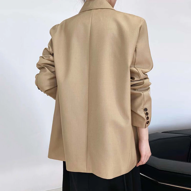 

SHENGPALAE Minimalist Large Size Blazer Women's Spring Autumn 2021 New Notched Single Button Long Sleeve Khaki Jacket Female