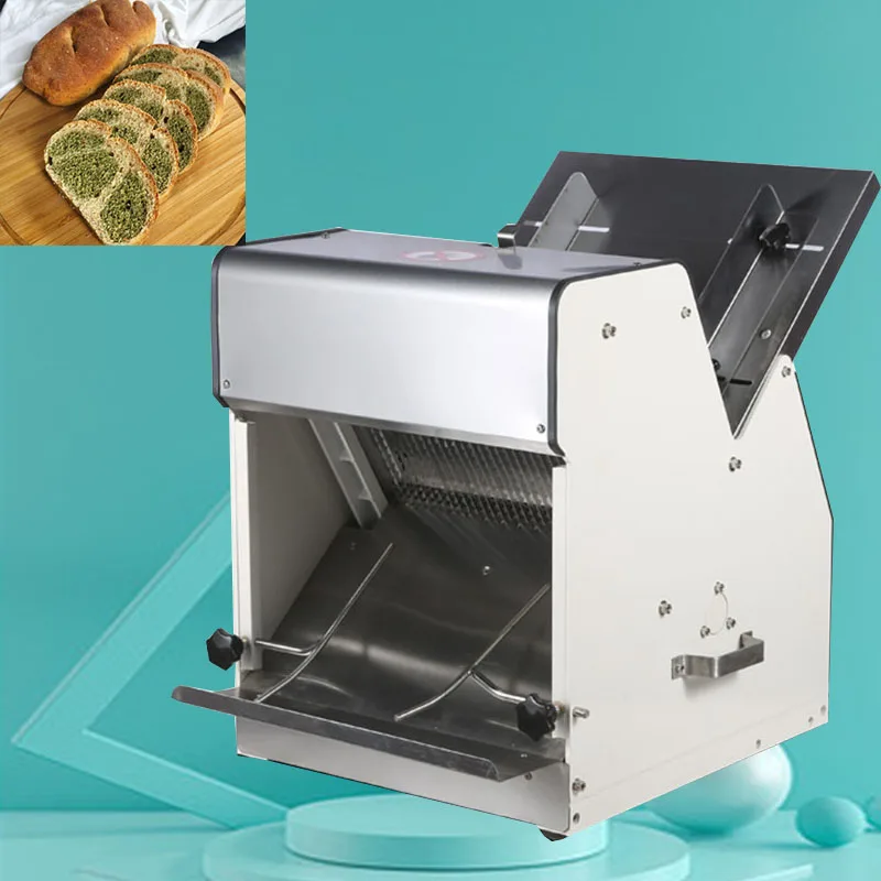 

Kitchen Equipment Stainless Steel Mechanical Toast Slicing Machine Adjustable Electric Loaf Bread Slicer