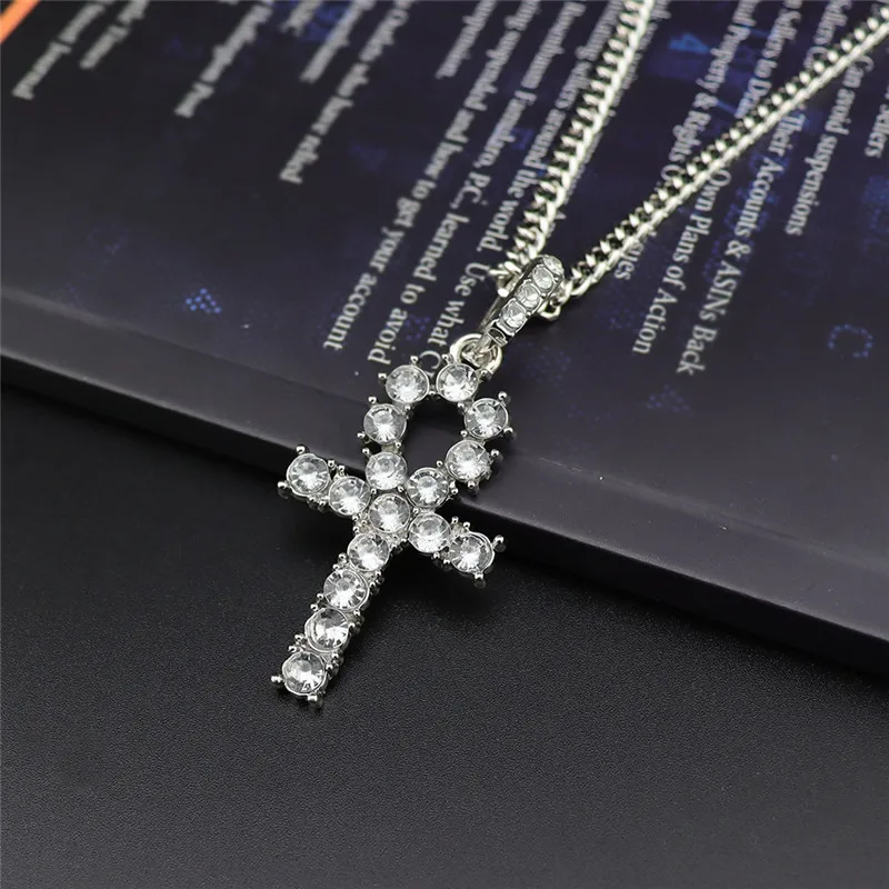 

Hip Hop Rock Necklace for Men Alloy Rhinestone Cross Pendant Gold Alloy Punk Chain Luxury Couple Women Fashion Gift Jewelry