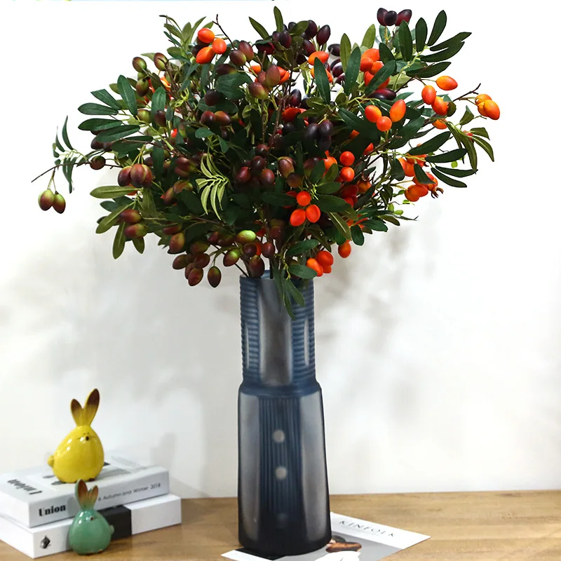 

High Quality Olive Branch PU Material Silk Cloth Leaf Branch Artificial Olive Branch Green Plant Branch