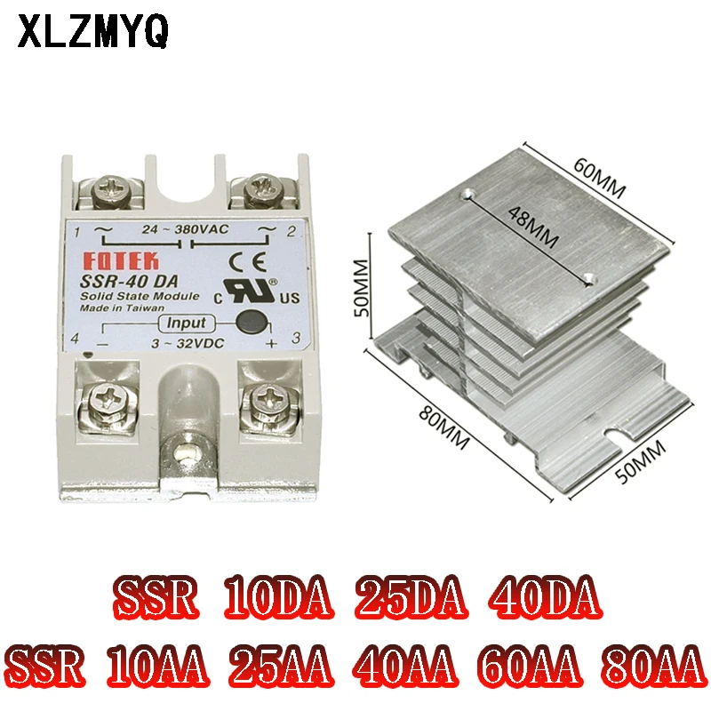

Твердотельное реле SSR 10DA 25DA 40DA 10AA 25AA 40AA 60AA 80AA DC Control 24-380V AC SSR-10 25 40 DA AA реле алюминиевый радиатор