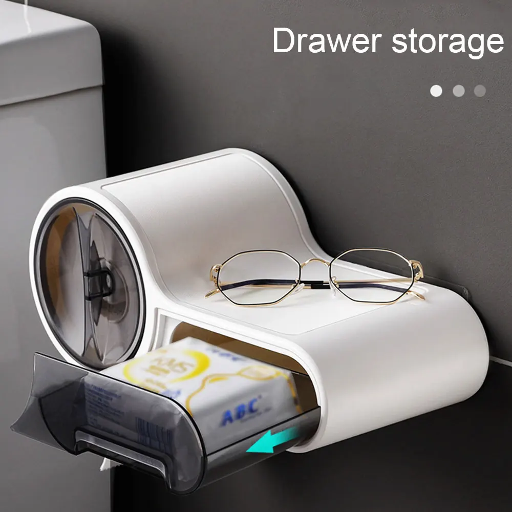 

Waterproof Tissue Box Wall Mounted Bathroom Waterproof Toilet Paper Holder Storage Box Napkin Roll Dispenser Organizer