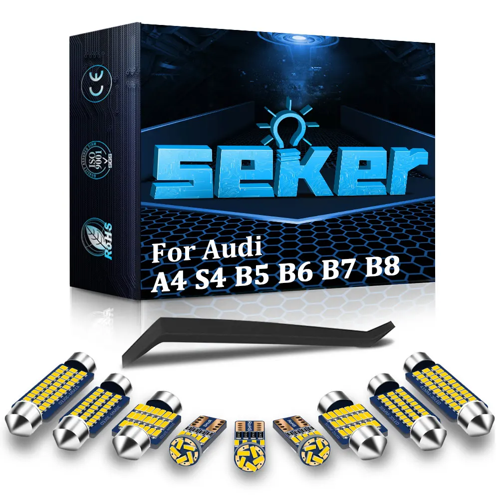 

Seker Canbus Interior LED For A4 S4 B5 B6 B7 B8 Sedan Avant LED Interior Trunk Map Dome Vanity Mirror Light Kit (1996-2015)