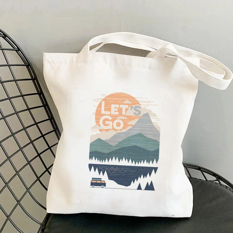 

2021 Shopper Let's Go sunrise Printed Tote Bag women Harajuku shopper handbag girl Shoulder shopping bag Lady Canvas Bag