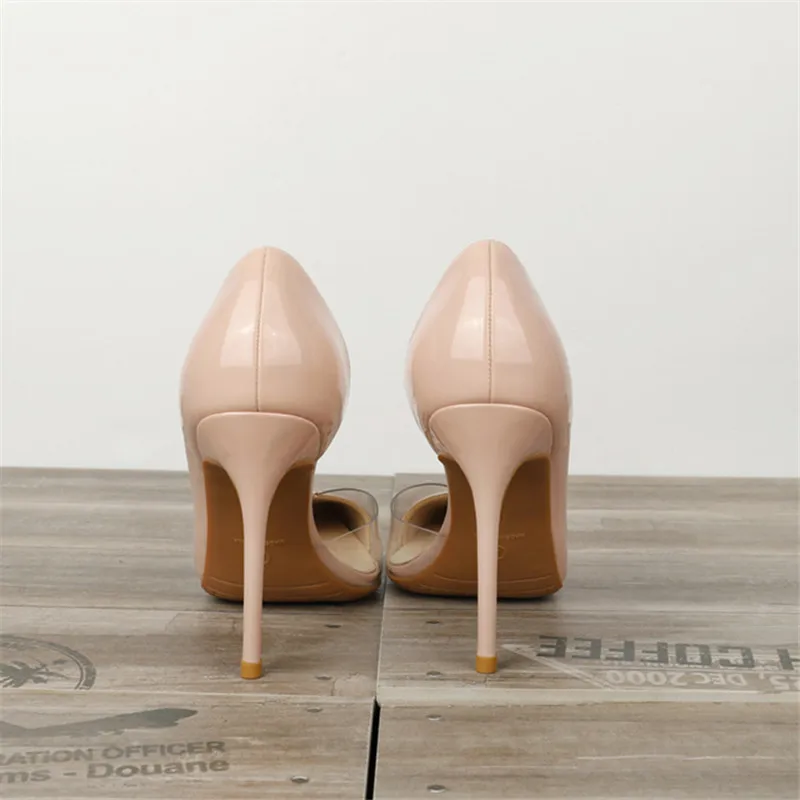 

2021 Fashion Glass Glue Splice Women's Shoes Sexy Thin Heel Point-toe High Heels Side Spare Single Shoes Size 33-46