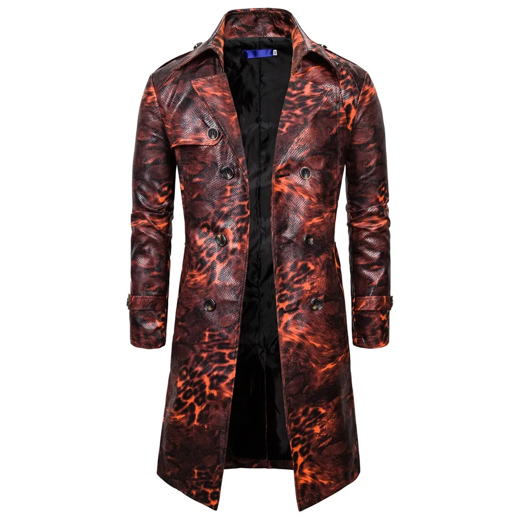 Тренчкот мужской длинный кожаный винтажная ветровка в стиле