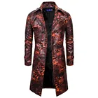 Тренчкот мужской длинный кожаный, винтажная ветровка в стиле стимпанкготикаРетролеопардовой расцветки, 2019