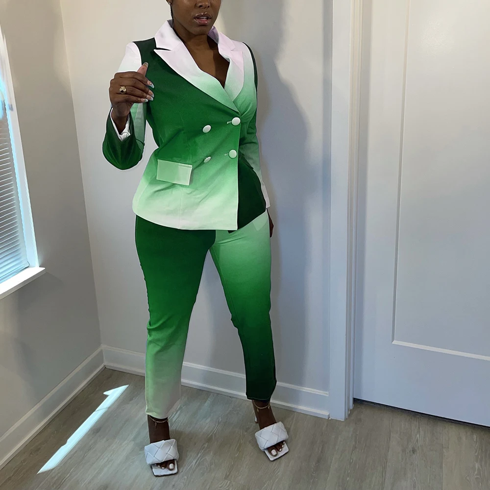 Женский Повседневный костюм с лацканами и брюками длинным рукавом