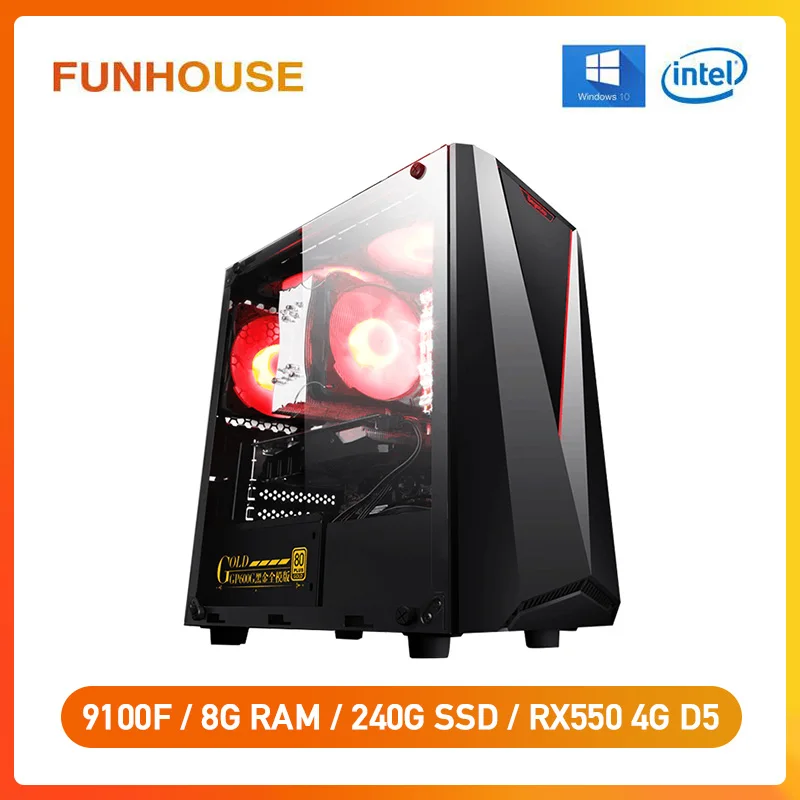 

Funhouse Desktop Intel i3 9th 8100 Upgrade 9100F RX550 4G Gaming Card D4 8G RAM 240G For CSGO/LOL Computer Assemblly Gaming PC
