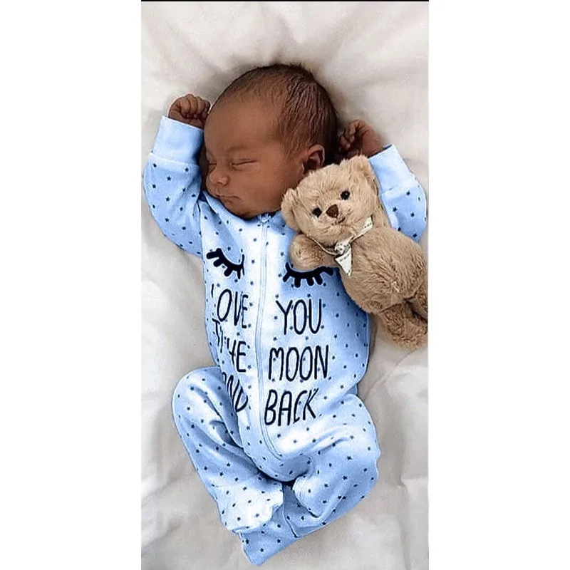 2020 Newborn Cartoon Eyes Letter Moon Love Dot Long Sleeve Zipper Baby Girl Clothes Infant 2t Girls Pijamas | Детская одежда и