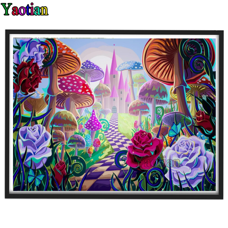 

5d diy diamond embroidery Cartoon Forest full square round drill diamond painting Amazing Mushroom Castle mosaic kit wall art