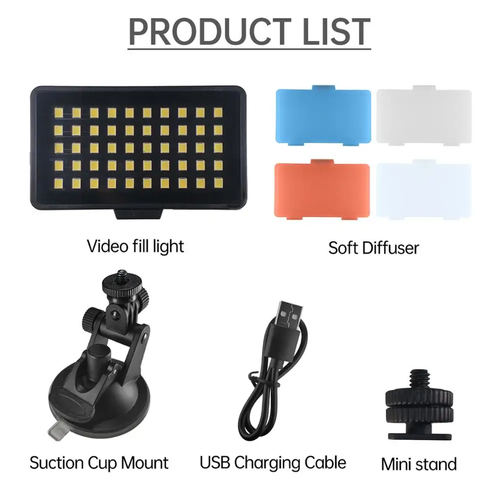 Мини-светодиодсветильник лампа для видеосъемки встроенный аккумулятор 6500K