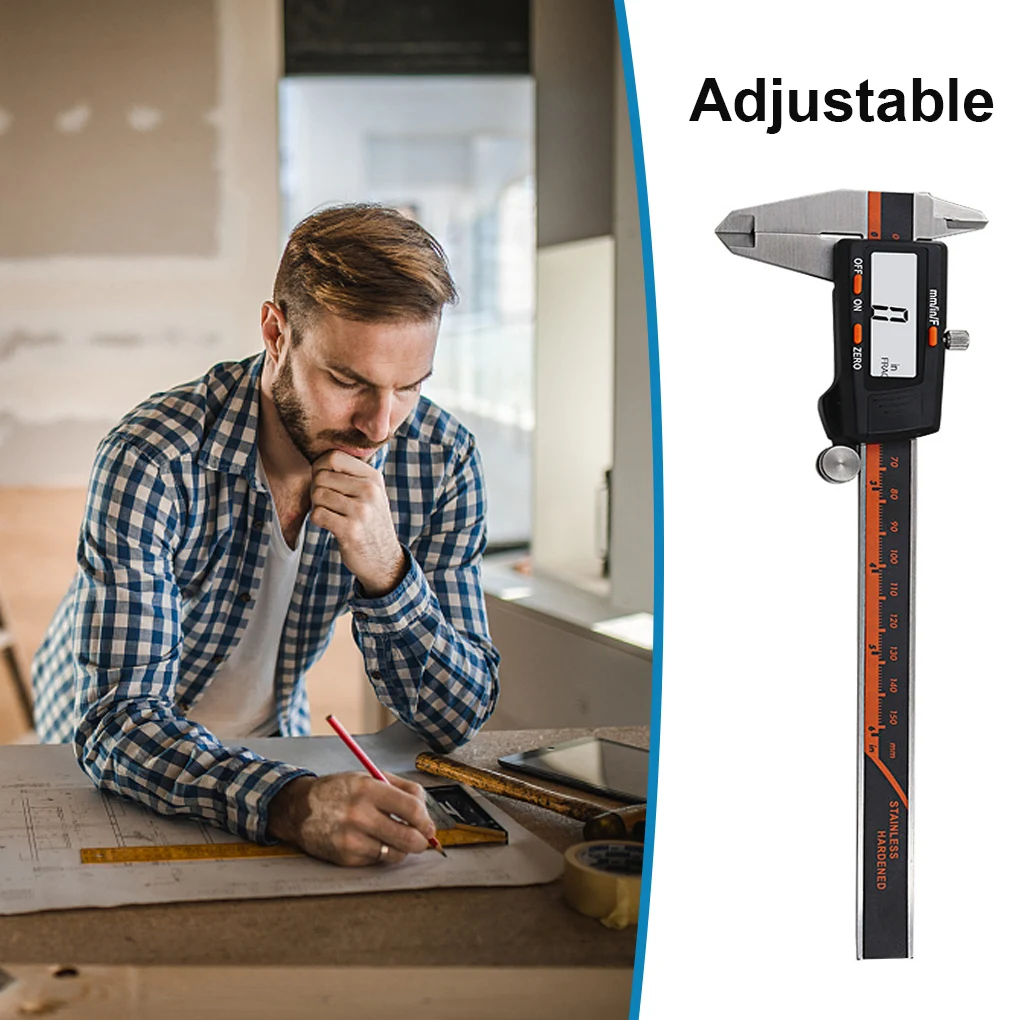 

Digital 0-150mm Vernier Caliper Screen Ruler Stainless Steel Micrometer Portable Battery Operated Measuring For Depth Length