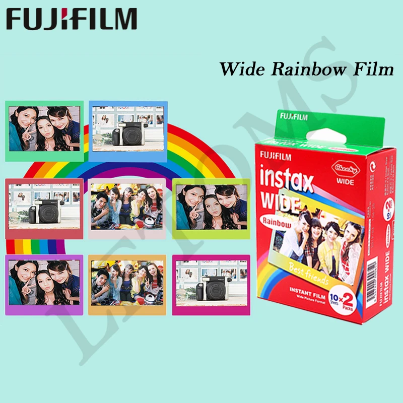Genuine10.20.40 листов Fujifilm Instax Wide с белой кромкой+ Широкий радужная пленка для Fuji Instant фотобумага Камера 300/200/210/100