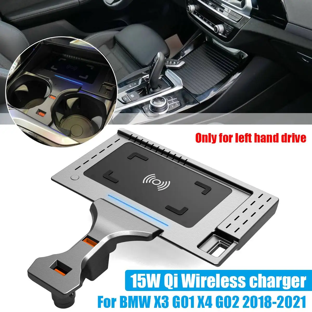 

Car QI wireless charger For BMW X3 X4 G01 G02 accessories 15W fast charging pad interior modification parts 2018 2019 2020 2021