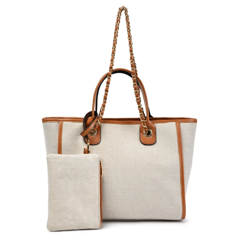 

Large Capacity Canvas Handbags For Women 2021 Luxury Designer Chain Big Shoulder Bag 2 Set Travel Casual Totes Ladies Hand Bags