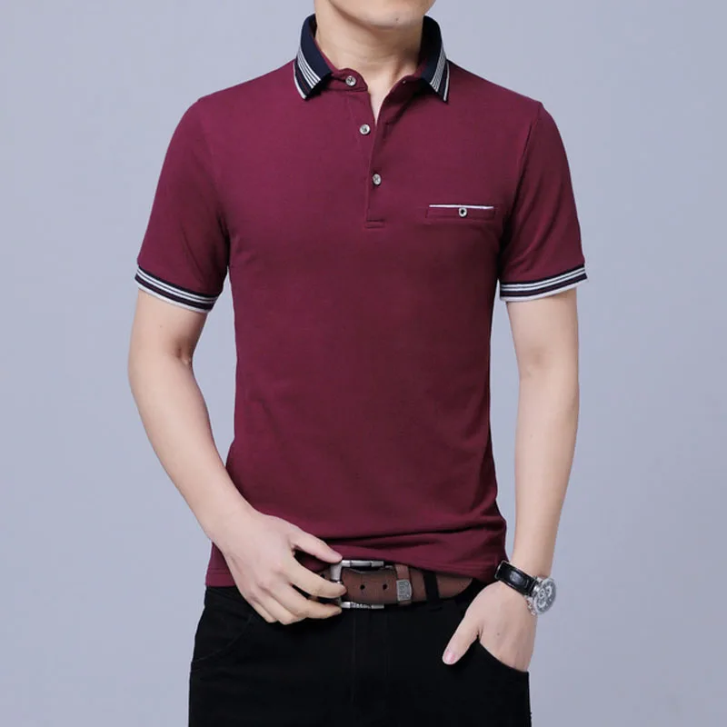 Мужская хлопковая рубашка поло с отложным воротником брендовая полосатая