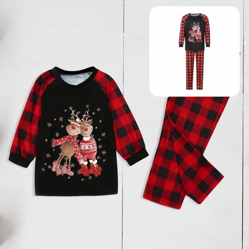 

Raglan Sleeve Adult Kids Cartoon Elks Stretchy Parent-child Outfit for Sleeping