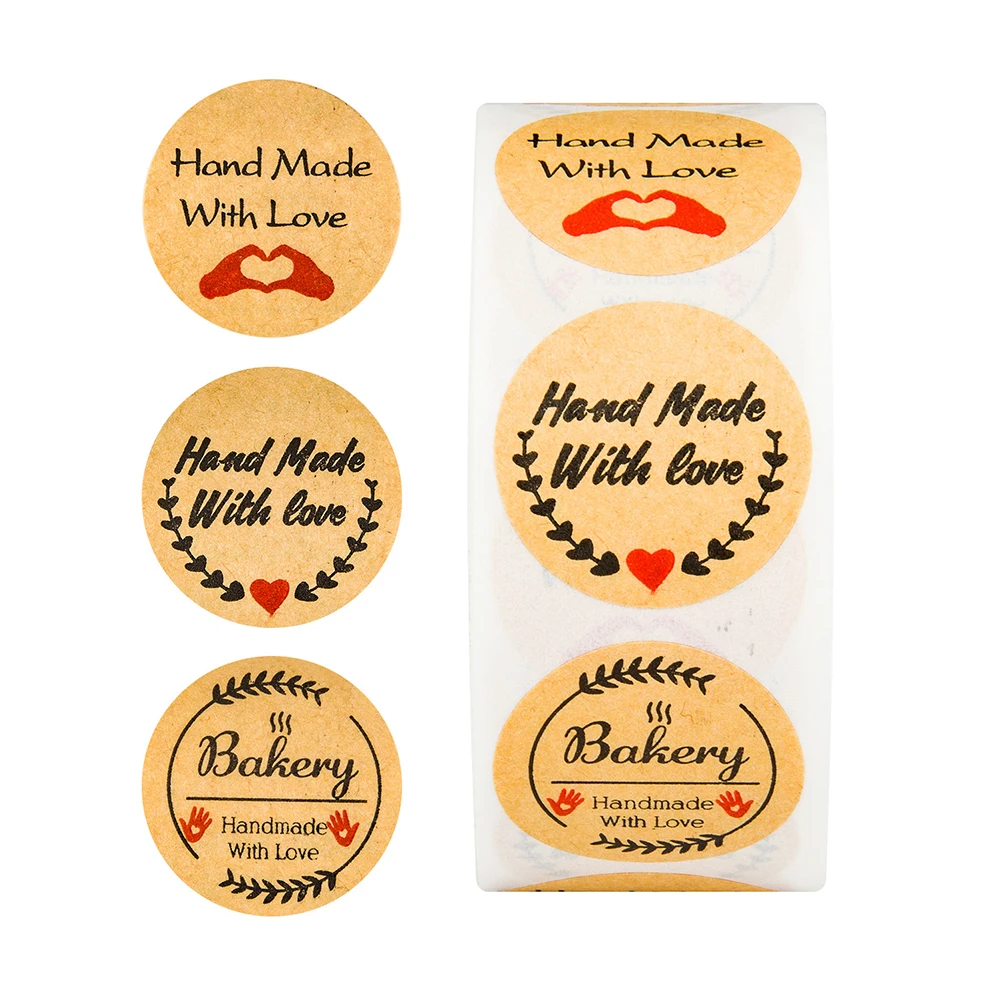 

500Pcs Round Kraft Paper Stickers Bakery Decorative Adhesive Labels