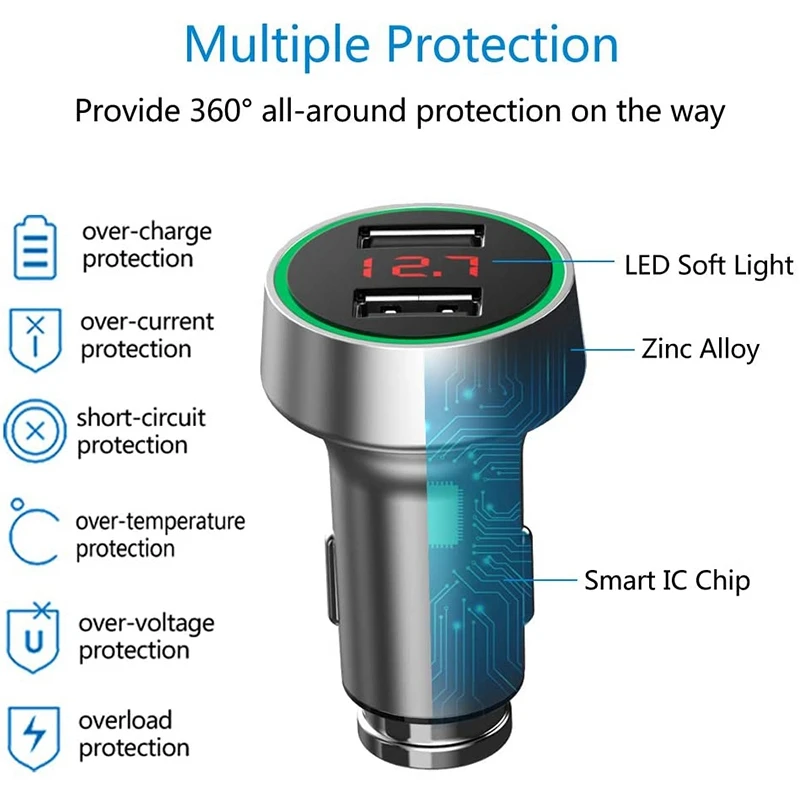 Устройство для автомобиля с двумя портами USB Зарядное устройство 12V to розетка