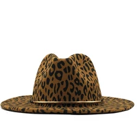 new trend 2020 unisex flat brim wool felt jazz fedora hats men women leopard grain leather band decor trilby panama formal hats