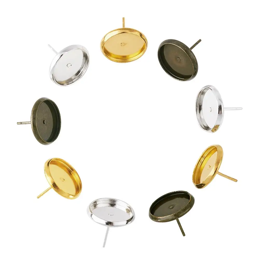 30 шт. латунные шпильки для ушей кабошоны разноцветные плоские круглые
