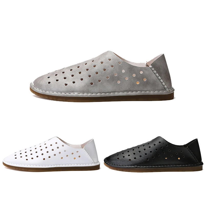 

MARSON Men's Casual Shoes Fashion Leather Loafer for Men Slippers Slip-On Flats Breathable Light Hollow Footwear Shoe Plus Size